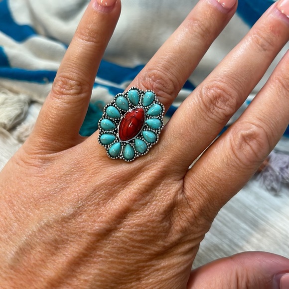 NWT Vintage Turquoise Western Bohemian Gemstone Ring Set of Four - Picture 9 of 13